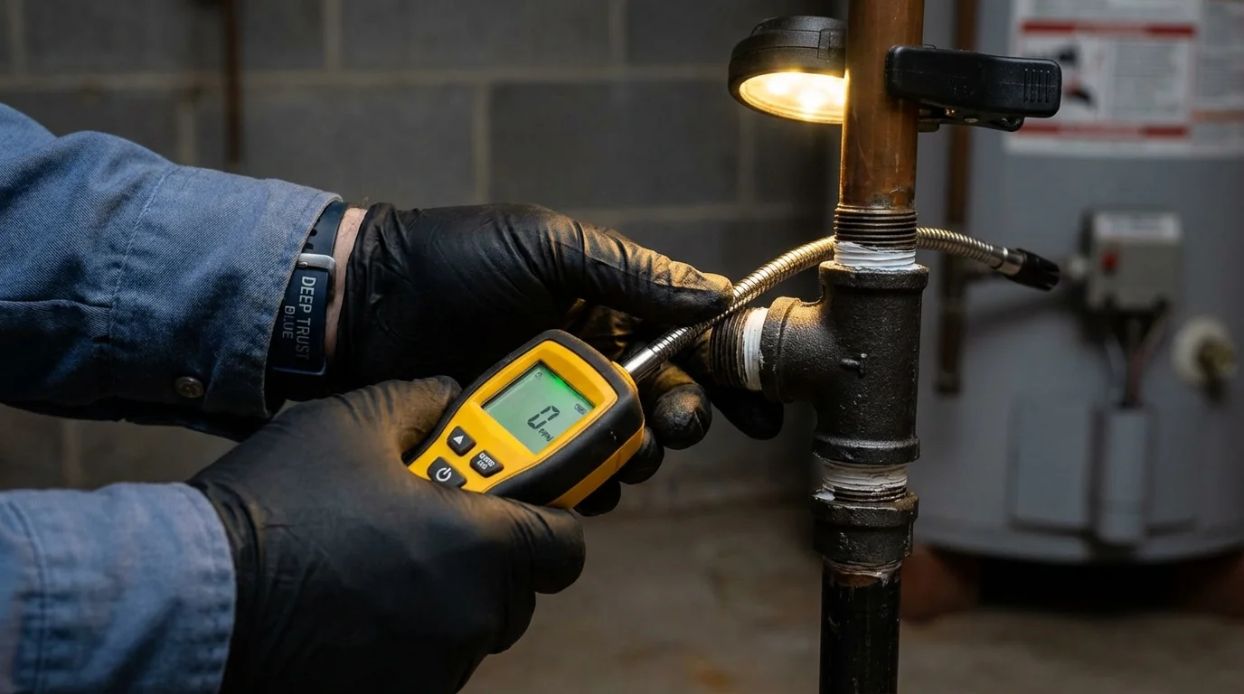 Gas leak detection with electronic sniffer by Johns Plumbing LLC in Terry